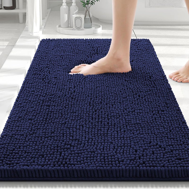 Smiry Luxury Chenille Bathroom Rugs 30x20, Extra Soft and Absorbent Shaggy Bath Mat, Machine Washable, Non-Slip Plush Carpet Runner for Tub, Shower, and Floor, Home Decor Accessories, Navy Blue - Image 1